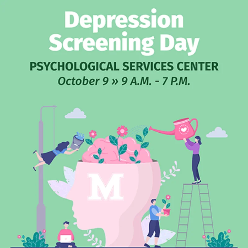green background with people watering brains with marywoods logo Marywood Screening Program Helps to Identify Depression and Mood Disorders Free Screenings Offered at Marywood University’s Psychological Services Center October 9, 2025, 9 a.m. to 7 p.m.